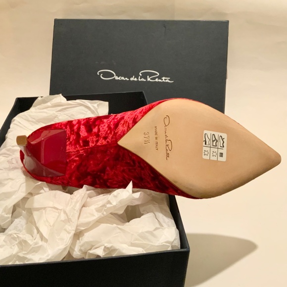 Oscar de la Renta Shoe Red Velvet Heels Stiletto Heel Dress Designer Shoes 37.5 - Picture 7 of 16
